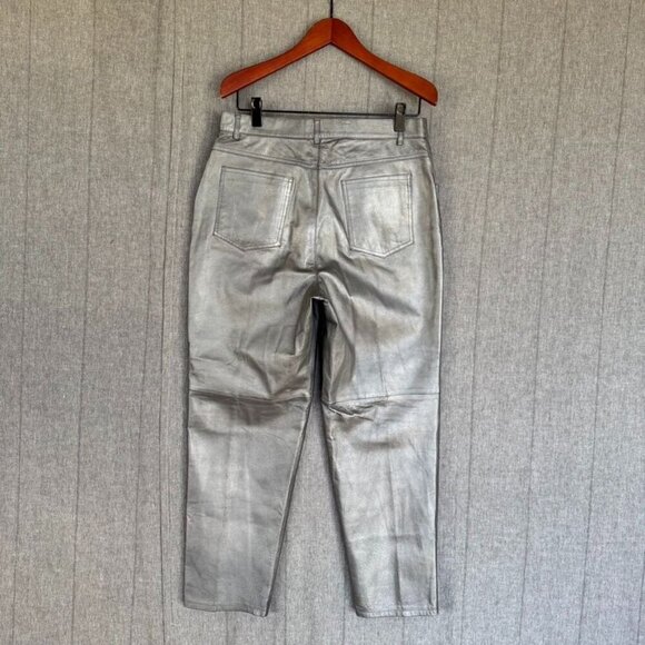 Vintage Forenza 100% Leather Silver High Rise Relaxed Straight Leg Jeans Size 32 - Picture 5 of 10